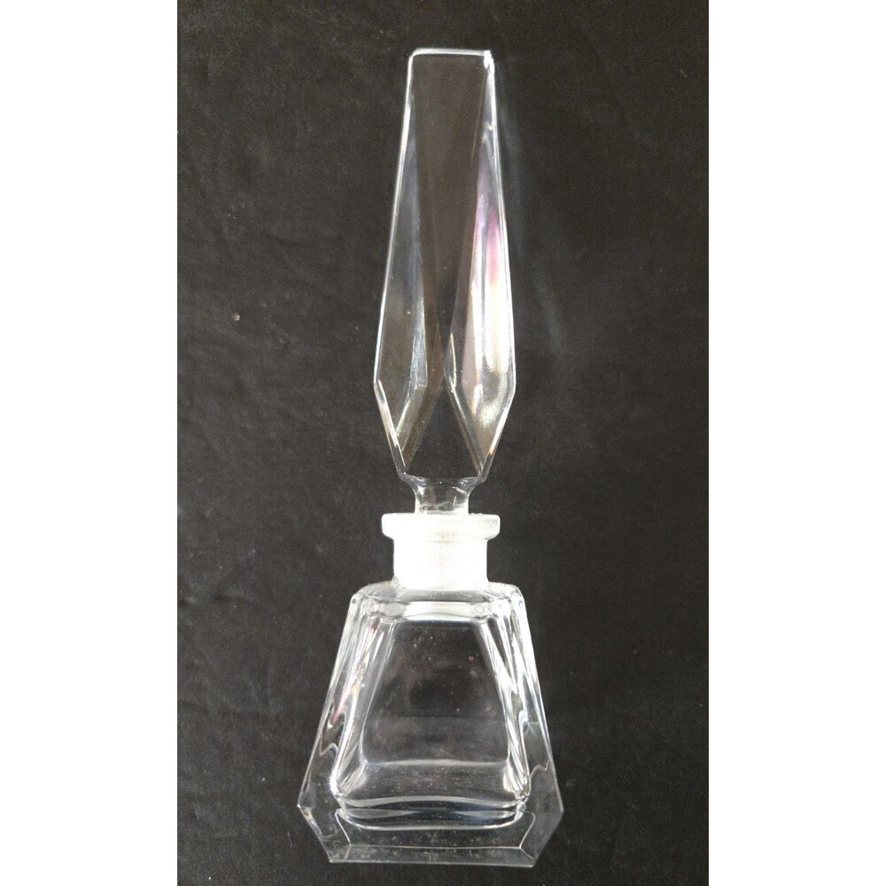 Vintage Perfume Bottle Art Deco  With Stopper Lead Crystal 6" Tall Very Good Con
